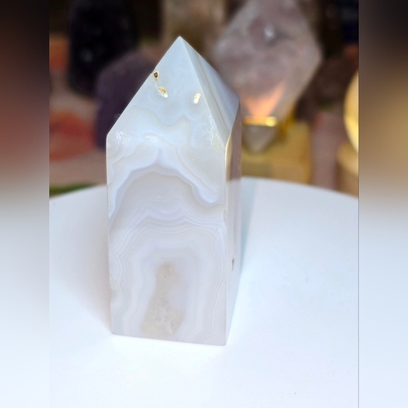 Amethyst Cluster With Golden Rutile White Agate Tower - Picture 4 of 7